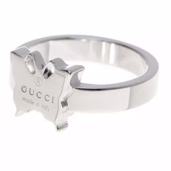 New Gucci Trademark Logo Silver Butterfly Ring - Picture 2 of 4